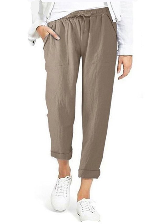 Basic Loose Solid Mid Waist Ankle-Length Capri Trousers - Image 1
