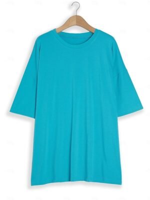 Basic Oversized Plain Round Neck Short Sleeve Top - Image 10