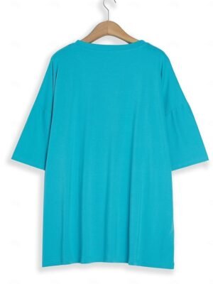 Basic Oversized Plain Round Neck Short Sleeve Top - Image 11