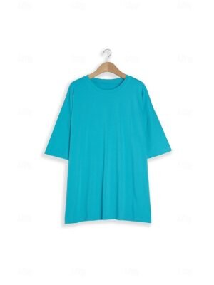 Basic Oversized Plain Round Neck Short Sleeve Top - Image 16