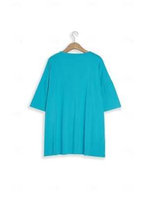 Basic Oversized Plain Round Neck Short Sleeve Top - Image 17