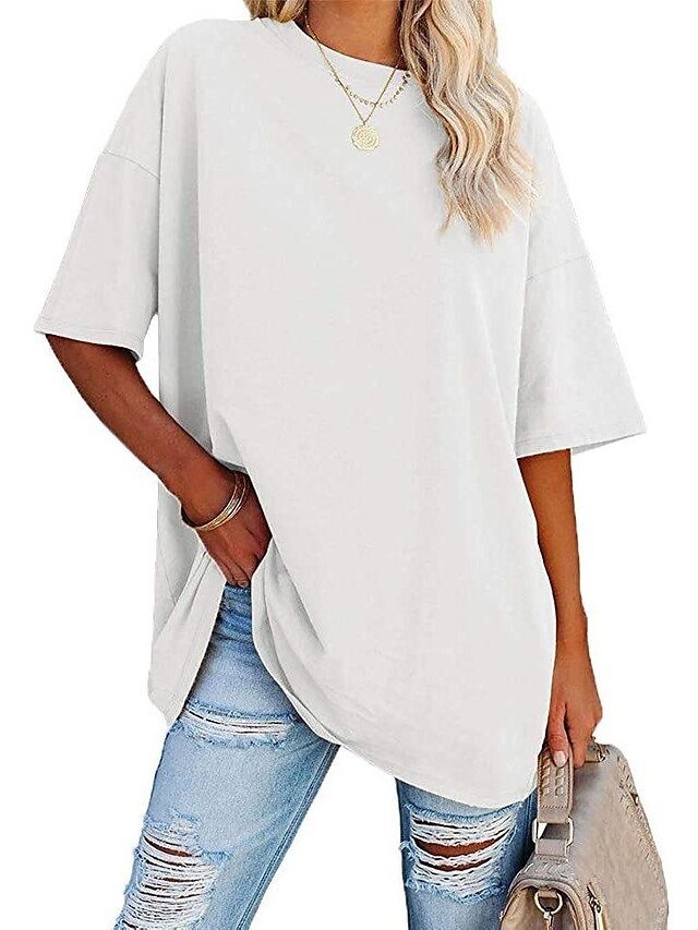 Basic Oversized Plain Round Neck Short Sleeve Top - Image 2