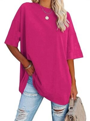 Basic Oversized Plain Round Neck Short Sleeve Top - Image 3