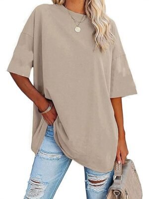 Basic Oversized Plain Round Neck Short Sleeve Top - Image 6