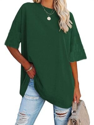 Basic Oversized Plain Round Neck Short Sleeve Top - Image 9