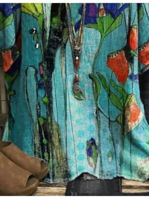 Basic Plus Size Floral Crew Neck Dolman Sleeve T Shirt Blouse - Image 3