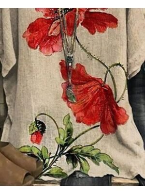 Basic Plus Size Floral Crew Neck Dolman Short Sleeve Blouse - Image 3