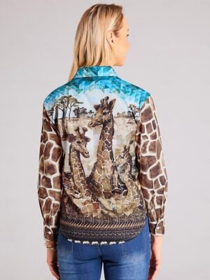 Basic Regular Animal Print Shirt Collar Long Sleeve Blouse - Image 2