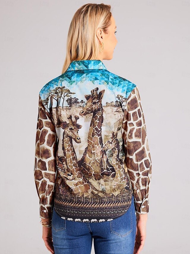 Basic Regular Animal Print Shirt Collar Long Sleeve Blouse - Image 2