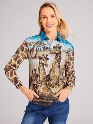 Basic Regular Animal Print Shirt Collar Long Sleeve Blouse - Image 4