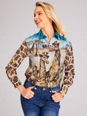 Basic Regular Animal Print Shirt Collar Long Sleeve Blouse - Image 5