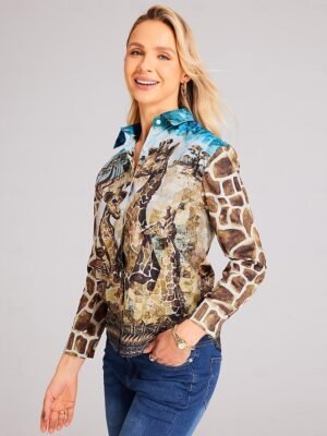Basic Regular Animal Print Shirt Collar Long Sleeve Blouse - Image 6
