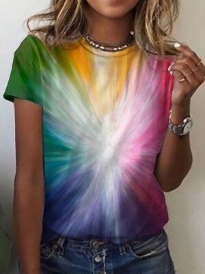 Basic Regular Colour Block Round Neck Short Sleeve T-Shirt - Image 1