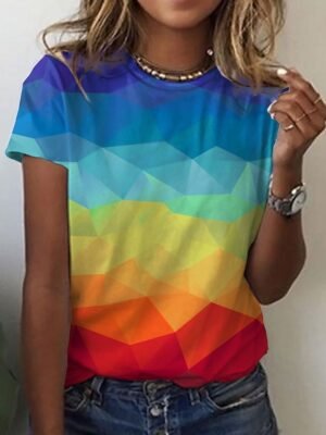 Basic Regular Colour Block Round Neck Short Sleeve T-Shirt - Image 4