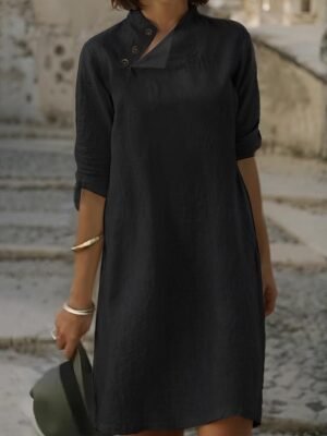 Basic Regular Fit Floral Stand Collar Mini Dress - Image 5