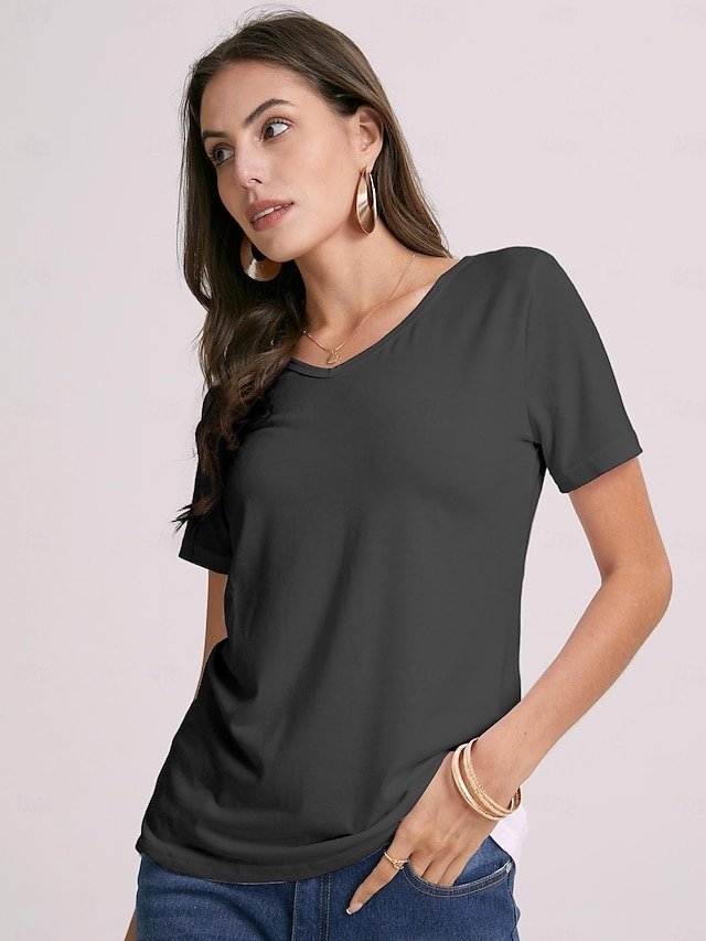Basic Regular Fit Plain V Neck Short Sleeve T-Shirt - Image 1