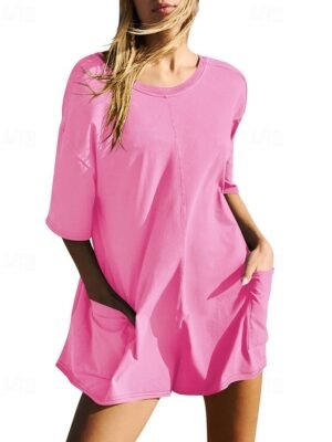Basic Regular Fit Solid Crew Neck Short Sleeve Romper - Image 13