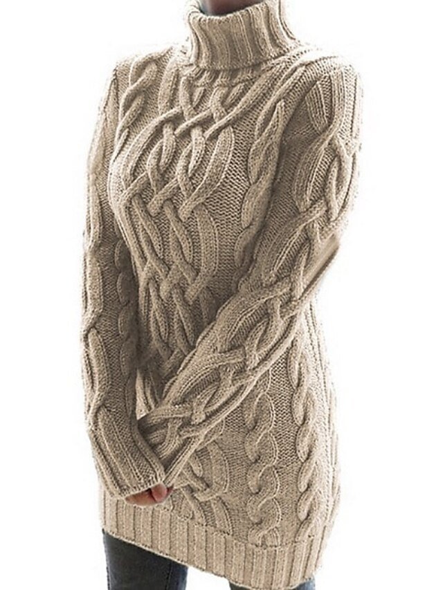 Basic Regular Fit Solid Turtleneck Long Sleeve Sweater Dress - Image 2