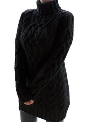 Basic Regular Fit Solid Turtleneck Long Sleeve Sweater Dress - Image 3