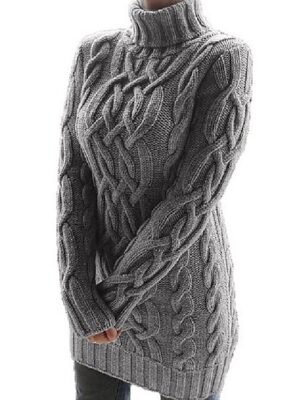 Basic Regular Fit Solid Turtleneck Long Sleeve Sweater Dress - Image 5