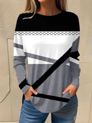 Basic Regular Floral Round Neck Long Sleeve Top - Image 5