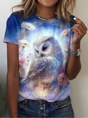 Basic Regular Floral Round Neck Short Sleeve Top - Image 1