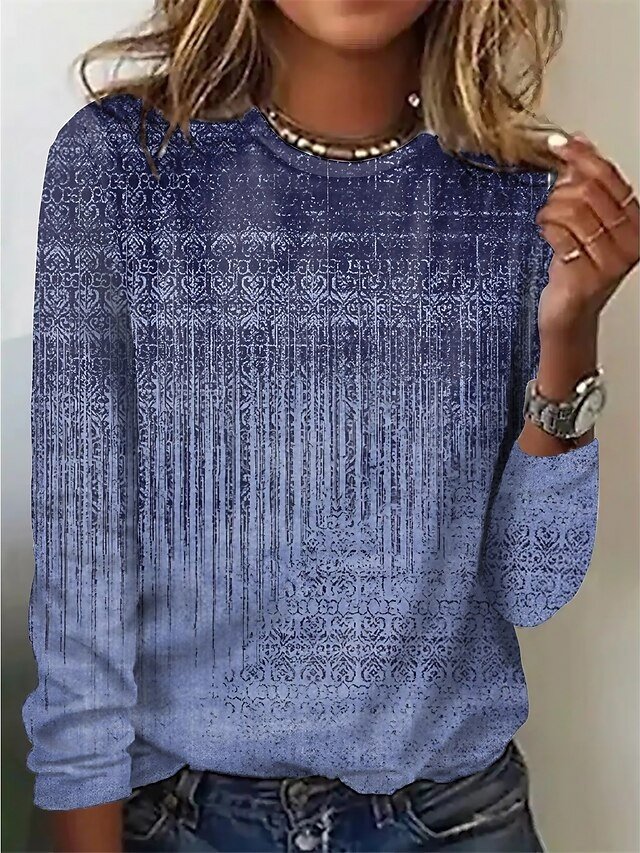 Basic Regular Graphic Round Neck Long Sleeve Tops - Image 1