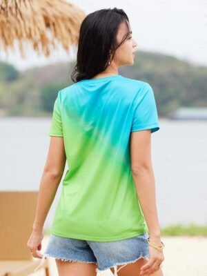 Basic Regular Letter Cat Print Round Neck Short Sleeve Top - Image 4