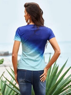 Basic Regular Letter Cat Print Round Neck Short Sleeve Top - Image 7