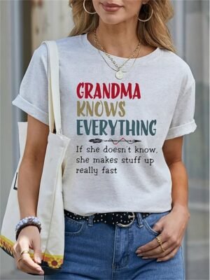 Basic Regular Letter Print Round Neck Short Sleeve Top - Image 2