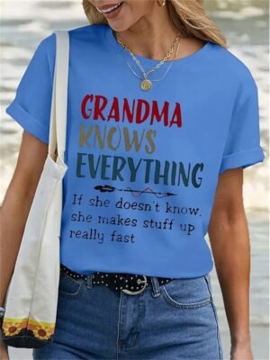 Basic Regular Letter Print Round Neck Short Sleeve Top - Image 6