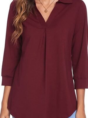 Basic Regular Plain V Neck Long Sleeve Blouse - Image 10