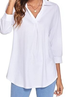 Basic Regular Plain V Neck Long Sleeve Blouse - Image 20