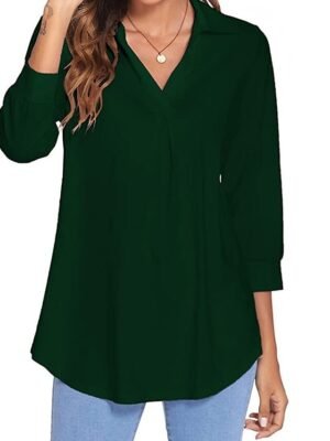 Basic Regular Plain V Neck Long Sleeve Blouse - Image 22