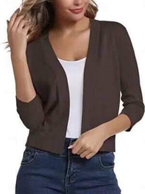 Basic Regular Pure Colour Open Front Long Sleeve Cardigan - Image 1