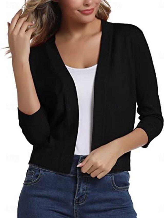 Basic Regular Pure Colour Open Front Long Sleeve Cardigan - Image 2
