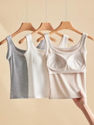 Basic Regular Solid Crew Neck Sleeveless Camisole Top - Image 1