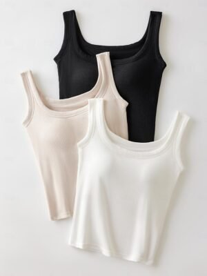 Basic Regular Solid Crew Neck Sleeveless Camisole Top - Image 2