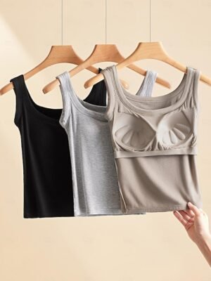 Basic Regular Solid Crew Neck Sleeveless Camisole Top - Image 5