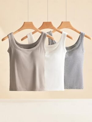 Basic Regular Solid Crew Neck Sleeveless Camisole Top - Image 6