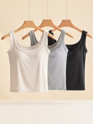 Basic Regular Solid Crew Neck Sleeveless Camisole Top - Image 7