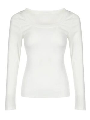 Basic Regular Solid U Neck Long Sleeve Tops - Image 5