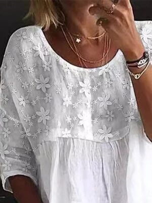 Basic Regular Solid V Neck 3/4 Sleeve Top - Image 4