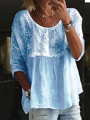 Basic Regular Solid V Neck 3/4 Sleeve Top - Image 5