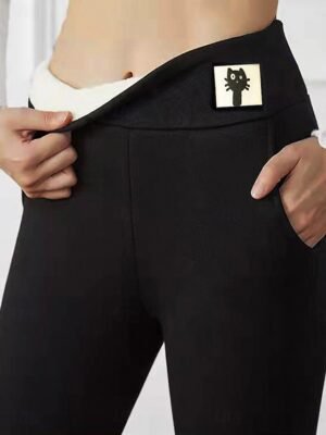 Basic Skinny Solid High Waist Full Length Thermal Leggings - Image 1