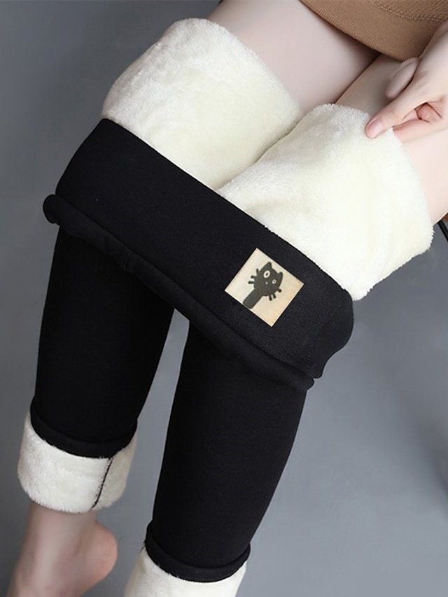 Basic Skinny Solid High Waist Full Length Thermal Leggings - Image 2