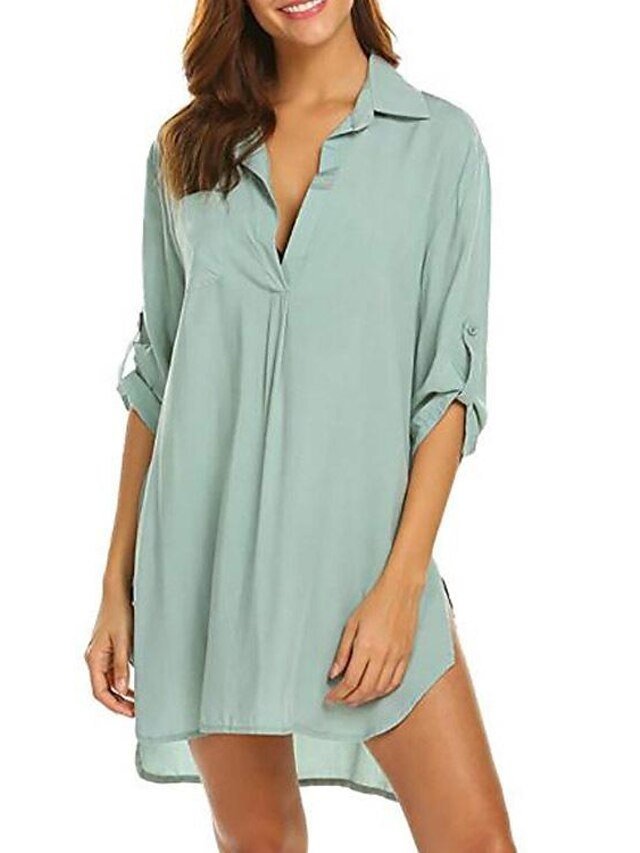 Beach Loose Solid Deep V Long Sleeve Top - Image 2