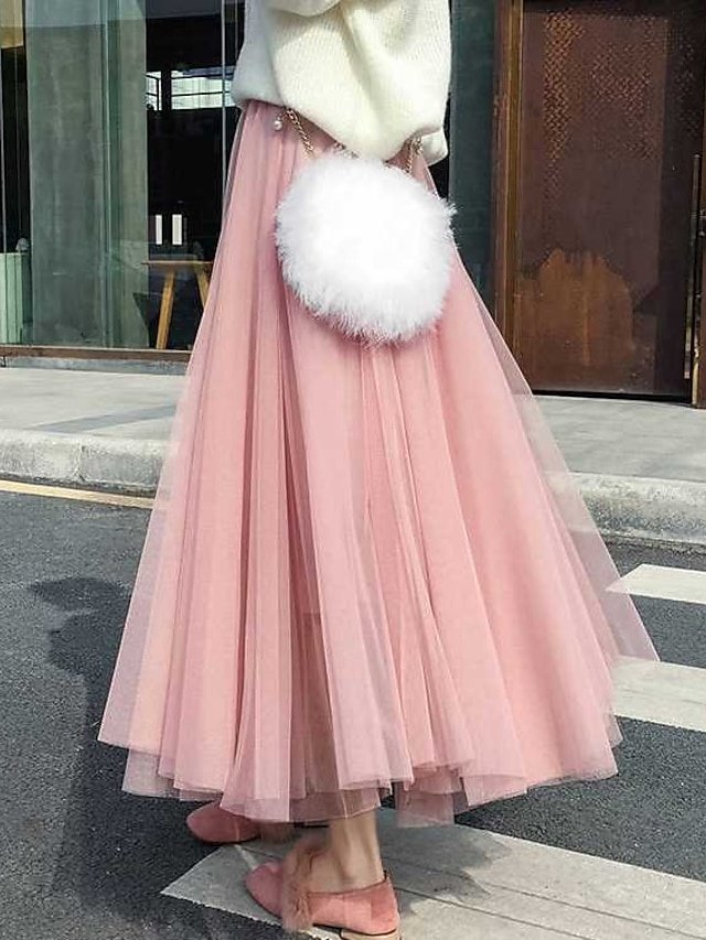 Birthday Party Preppy Solid Tulle Midi Skirt - Image 6