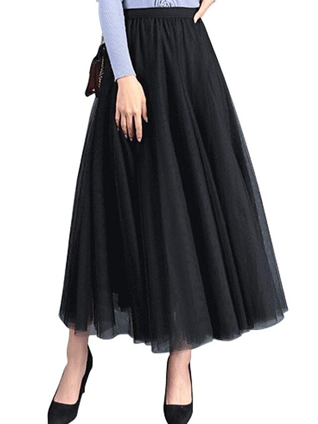 Birthday Party Preppy Solid Tulle Midi Skirt - Image 7