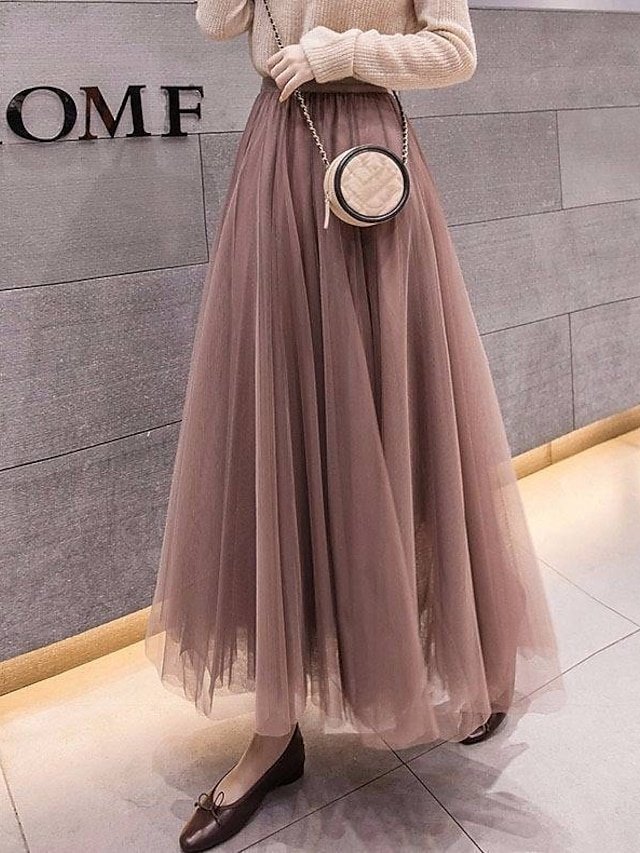 Birthday Party Preppy Solid Tulle Midi Skirt - Image 8